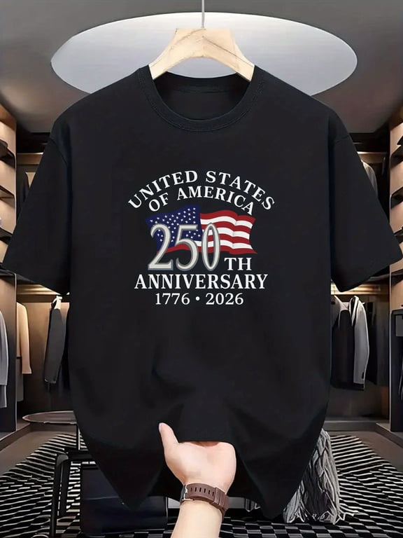 T-shirt USA 250th Anniversary 1776-2026 American Flag Print Used for Independence Day Celebrations Patriotic Activitiesmen Usa Flag Shirt Men's American Flag Graphic Tee