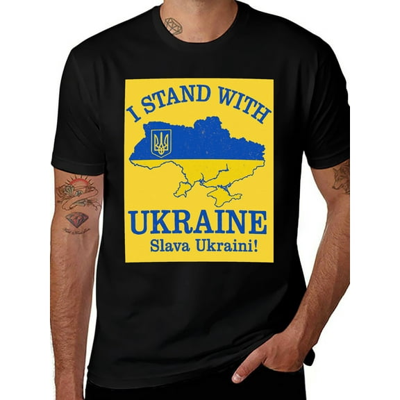 T-shirt Ukraine Suppor  Soft Cotton Adult Heat-Transfer Graphic T-Shirt - 180g Breathable Fabric, Unisex Summer Casual Wear with Durable Heat-Printed Design