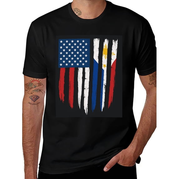T-shirt United States And Philippines Soft Cotton Adult Heat-Transfer Graphic T-Shirt - 180g Breathable Fabric, Unisex Summer Casual Wear with Durable Heat-Printed Design