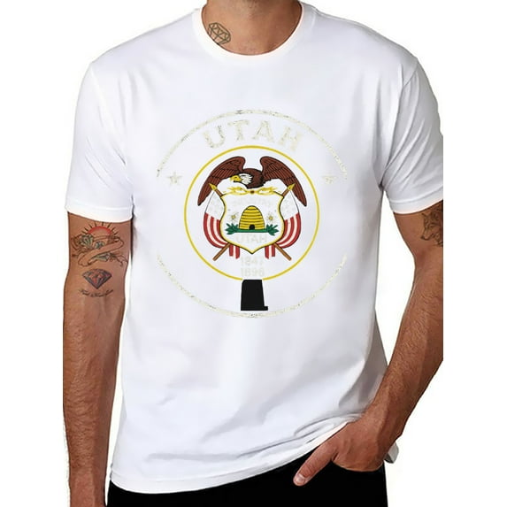 T-shirt Utah State Soft Cotton Adult Heat-Transfer Graphic T-Shirt - 180g Breathable Fabric, Unisex Summer Casual Wear with Durable Heat-Printed Design