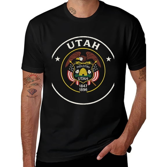 T-shirt Utah State Soft Cotton Adult Heat-Transfer Graphic T-Shirt - 180g Breathable Fabric, Unisex Summer Casual Wear with Durable Heat-Printed Design