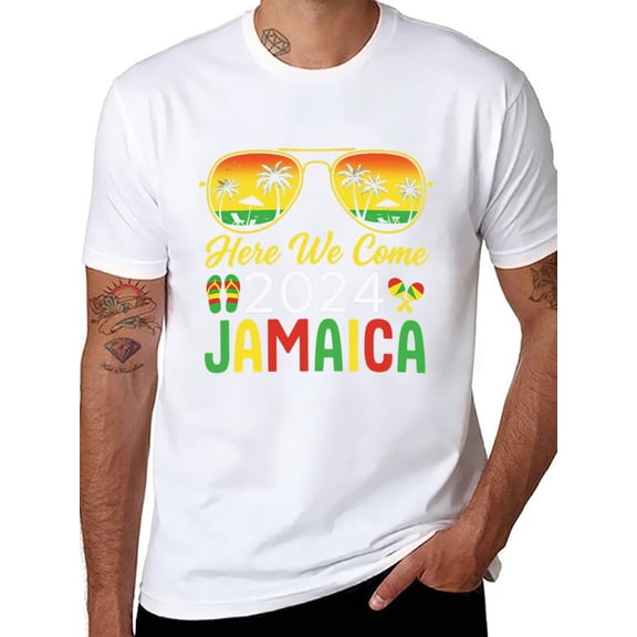 T-shirt Welcome To Jamaica  Soft Cotton Adult Heat-Transfer Graphic T-Shirt - 180g Breathable Fabric, Unisex Summer Casual Wear with Durable Heat-Printed Design