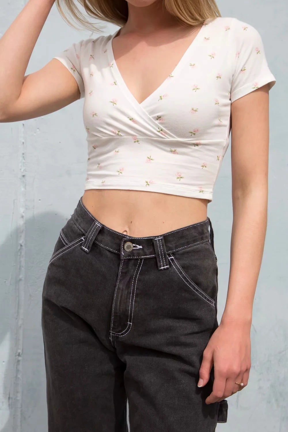 T-shirt Femme Grande Taille Manches 3/4 - Col V Avec Bouton - Coupe Oversized Confortable - 7