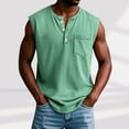 thumbnail image 1 of T-shirt for Men Plus Size Sleeveless Lapel Pocket Hook Button Buckle Casual Solid Color Top Mint Green XL, 1 of 6