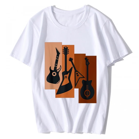 T-shirt for Men and Women Vintage Classic Guitars Type of Guitarist Set Short-sleeved O-neck Top White Small