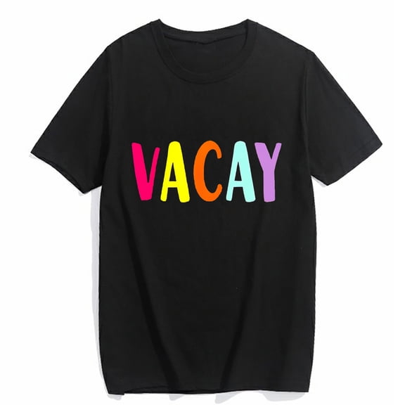 T-shirt for Women Colorful and Fun Vacay Mode Vacation Tees Traveler Gift Summer Short Sleeve Top Black 3X-Large