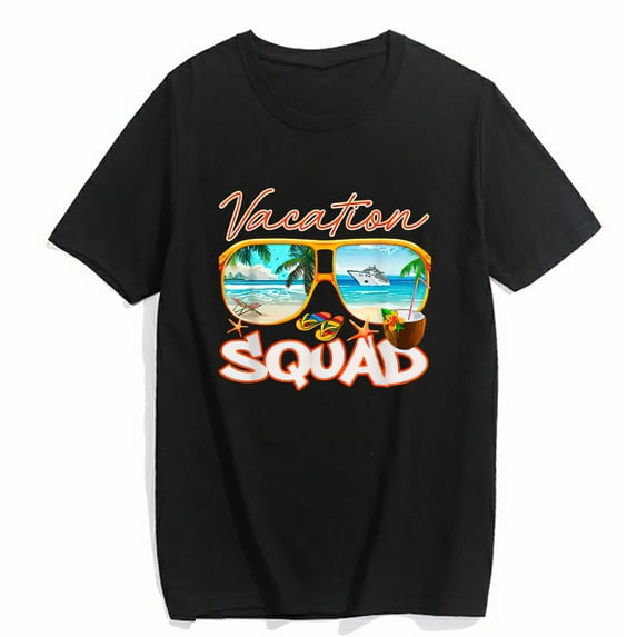 T-shirt for Women Cool Vacation Squad for Beach Trip Lovers Summer Fashion Short Sleeve O-neck Tees Top Black Large