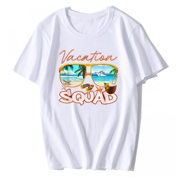 T-shirt for Women Cool Vacation Squad for Beach Trip Lovers Summer Fashion Short Sleeve O-neck Tees Top White 3X-Large