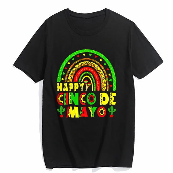 T-shirt for Women Happy Cinco De Mayo Mexican Party Lets Fiesta 5 De Mayo Casual Summer Short Sleeve Top Black Small