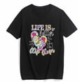 thumbnail image 1 of T-shirt for Women Life Is Better In Flip Flops Shirt, Beach Shirt, Summer Shirt, Summer Vacation Short Sleeve Top Black X-Large, 1 of 4
