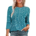 thumbnail image 1 of T-shirt for Women Plus Size 3/4 Sleeve Round Neck Print Casual Blouse Sky Blue XXL, 1 of 5