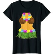PRINI T-shirt for Women Tiki Party Shirt Luau Coconut Bra Grass Skirt Lei Flowers Graphic Fashion Short Sleeve Tops Black 3X-Large