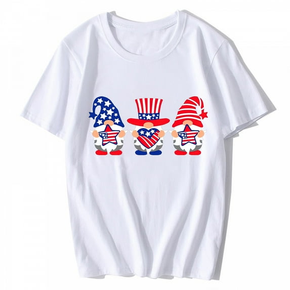 T-shirt for Women and Men 4th of July Gnomes Cricut Cut Casual Summer Short Sleeve Top White Large