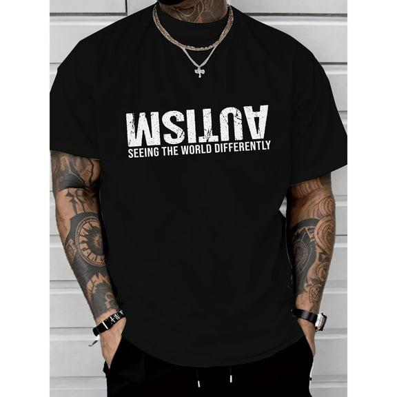 T - shirt with “AUTISM SEEING THE WORLD DIFFERENTLY”have cotton, an autism - themed statement piece
