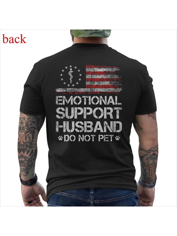 T-shirt with 'EMOTIONAL SUPPORT HUSBAND' Flag Motif – USA Vibe