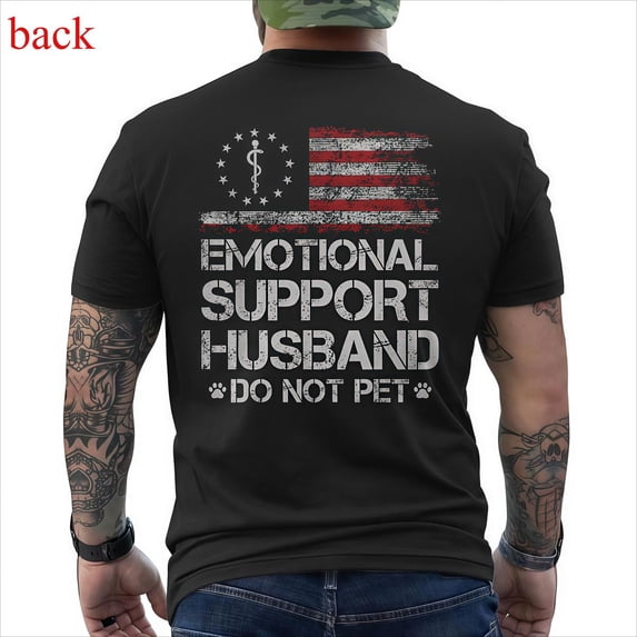 T-shirt with 'EMOTIONAL SUPPORT HUSBAND' Flag Motif – USA Vibe