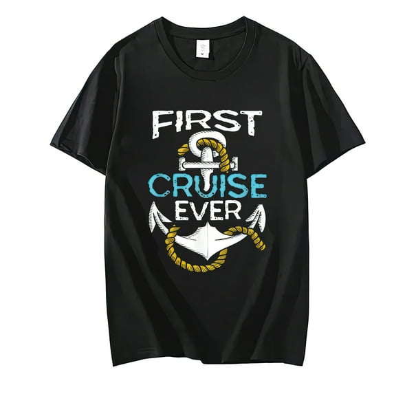 T-shirts For Women First Cruise Ever Cruising Ship Vacation Boat Anchor Gift T-Shirt Casual Short Sleeve Round Neck Tops