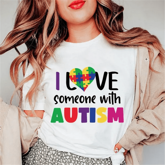 T-shirts For Women Summer Tee Shirt Autism Awareness I Love Someone With Autism Printing Casual Short Sleeve Round Neck Tops T-shirts