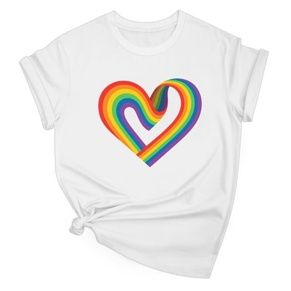 T-shirts for Women Rainbow Heart Pattern T-shirts with Short Sleeves Crew Neck Womens Tops Tees for Couple Ideal Gift for Lover Summer Vacation Beach Fashion