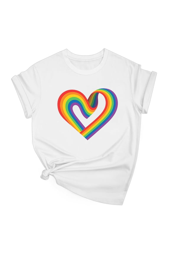 T-shirts for Women Rainbow Heart Pattern T-shirts with Short Sleeves Crew Neck Womens Tops Tees for Couple Ideal Gift for Lover Summer Vacation Beach Fashion