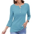 thumbnail image 1 of T-shirts for Women Solid Color V Neck Long Sleeve Button Henley Shirt Tunic Tops Fall Winter Casual Loose Blouses Comfortable Lightweight Fashion Cotton Tees Size S-3XL, 1 of 5