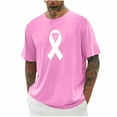thumbnail image 1 of T-shirts for Men Breast Cancer Awareness Short Sleeve Blouses Print Round Neck Casual Shirts Pink L Mens Tops, 1 of 4