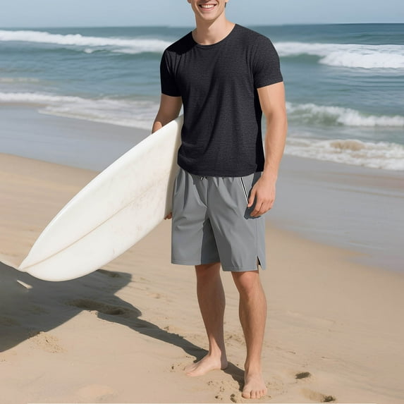 T-shirts for Men Fitness Breathable T-shirt Casual Solid Color Long Sleeve Round Collar Blouse Black XXXL Mens Tops