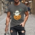 thumbnail image 1 of T-shirts for Men Halloween Ghost Pumpkin T-shirt Short Sleeved Printed Round Neck Blouses Dark Gray XL Mens Tops, 1 of 5