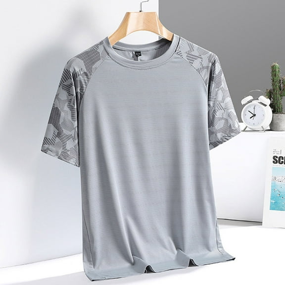 T-shirts for Men Ice Silk T-shirt Breathable Round Neck Short Sleeved Casual Sports T-shirt Gray L Mens Tops