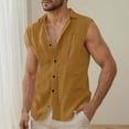 thumbnail image 1 of T-shirts for Men Plus Size under $5 Lapel Cotton Linen Sleeveless Button Solid Color Top Orange L, 1 of 6