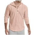thumbnail image 1 of T-shirts for Men Plus Size under $5 Long Sleeve Hooded Solid Color Loose Shirt Pink L, 1 of 3