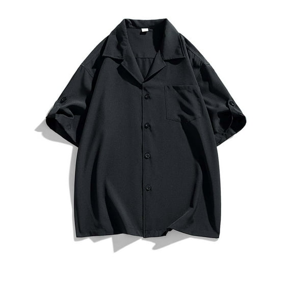 T-shirts for Men Plus Size under $5 Short Sleeve Button Lapel Pocket Casual Solid Blouses Black L