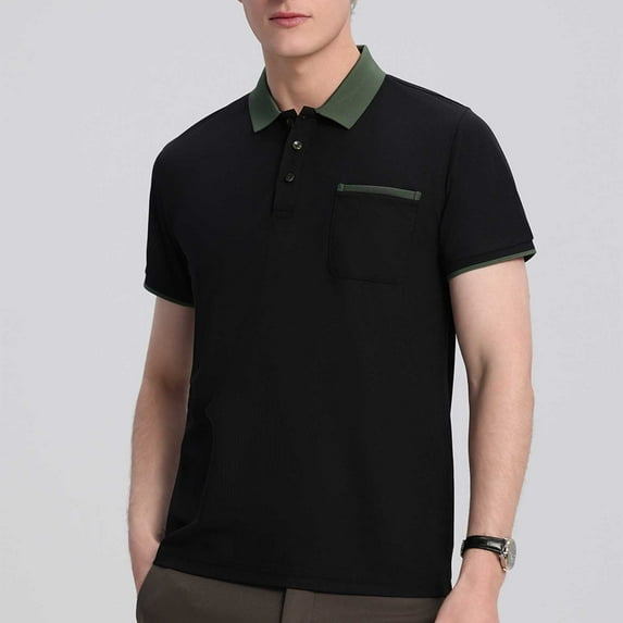 T-shirts for Men Plus Size under $5 Short Sleeve Button Pocket Turndown Collar POLO Solid-Color Casual Lapel Shirt Army Green L