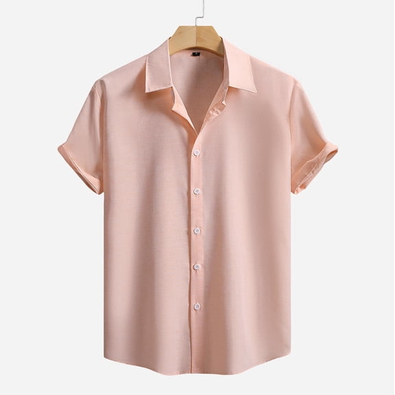 T-shirts for Men Plus Size under $5 Short Sleeve Buttons Turndown Casual Button Down Shirts Summer Beach Fit Collared Shirts Rose Gold XXXL