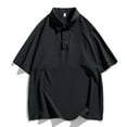 thumbnail image 1 of T-shirts for Men Plus Size under $5 Short Sleeve Lapel Breathable Casual Solid Button Top Black L, 1 of 6