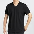 thumbnail image 1 of T-shirts for Men Plus Size under $5 Short Sleeve V-Neck Solid Regular Pullover Casual T-Shirt Black L, 1 of 4