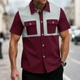 thumbnail image 1 of T-shirts for Men Plus Size under $5 Short Sleeved Lapel Color Block Double Pockets Button Shirt Casual Shirt Wine XXXL, 1 of 6