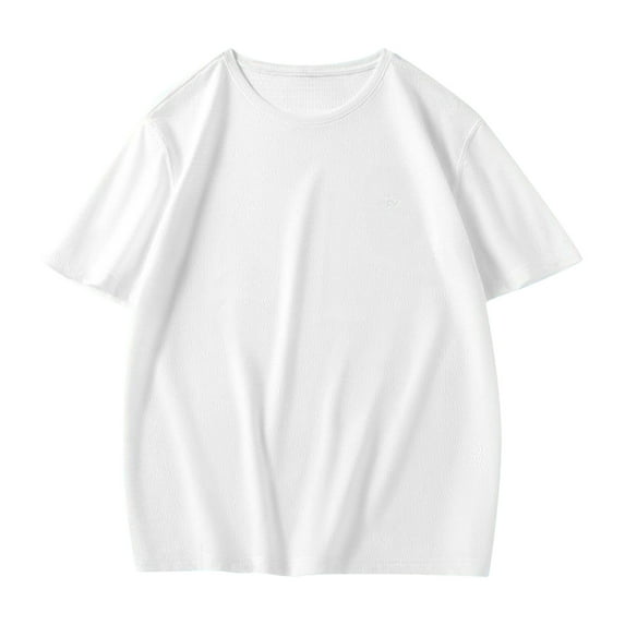 T-shirts for Men Plus Size under $5 Short Sleeved Lapel Round Neck Casual Solid Color T-shirt White L