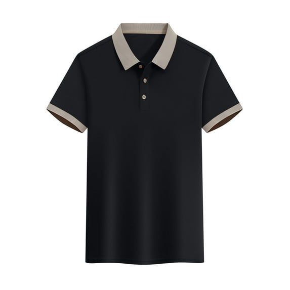 T-shirts for Men Plus Size under $5 Short Sleeved Lapel Solid Color Button Casual Summer Shirt Black L