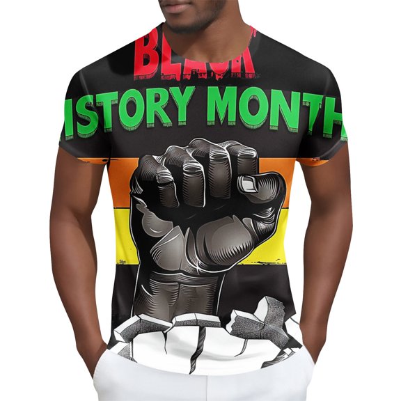 T-shirts for Men Plus Size under $5 Short Sleeved Round Neck Printed Running Fitness Sports Shirt Multicolor L