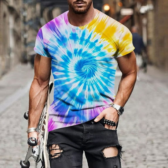 T-shirts for Men Plus Size under $5 Shorts Sleeves Round Neck Casual Printing Pullover Fitness Sports T Shirt Sky Blue L