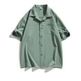 thumbnail image 1 of T-shirts for Men Short Sleeve Button Lapel Pocket Casual Solid Blouses Green XXL, 1 of 6