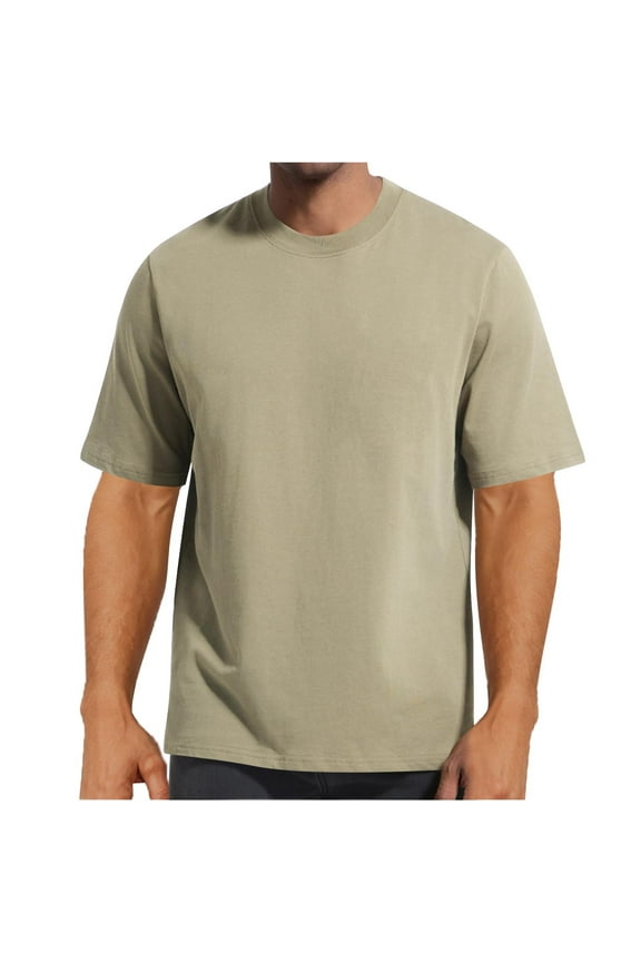 T-shirts for Men Short-Sleeved Solid Color Round Neck T-shirt Green XXXL Mens Tops