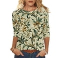 thumbnail image 1 of T-shirts for Women Graphic Print 3/4 Length Sleeve Tops Crewneck Casual Base Tee Shirt Summer Clothes (S, Yellow), 1 of 5