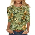 thumbnail image 1 of T-shirts for Women Graphic Print 3/4 Length Sleeve Tops Crewneck Casual Base Tee Shirt Summer Clothes (XL, Yellow 01), 1 of 5