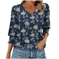 thumbnail image 1 of T-shirts for Women Plus Size 3/4 Sleeve V-Neck Printed Casual Blouses Shirts Blue M, 1 of 4