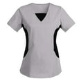 thumbnail image 1 of T-shirts for Women Plus Size Short Sleeve Patchwork V-Neck Printing Loose T-Shirt Gray M, 1 of 3