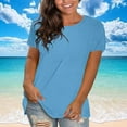 thumbnail image 1 of T-shirts for Women Plus Size Short Sleeve Round-Neck Pullover Solid Loose T-shirt Light Blue M, 1 of 6