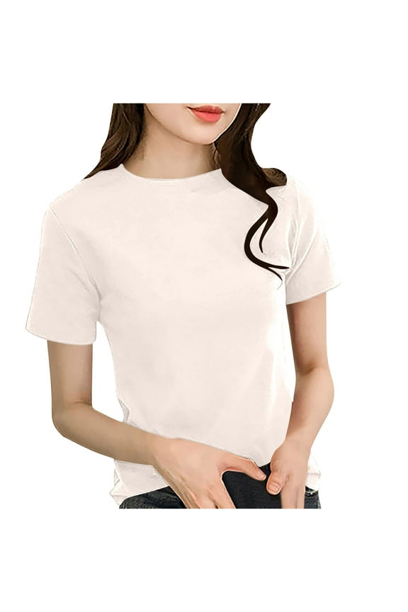 T-shirts for Women Summer Basic Tee Shirt Short Sleeve Crewneck Plain Tshirts Fitted Casual Tops Base Layer (M, White)