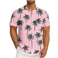 thumbnail image 1 of T-shirts for men Plus Size under $5 Hawaiian Print Lapel Collar Short Sleeve Button-Up Shirt Trendy Shirt Pink L, 1 of 5